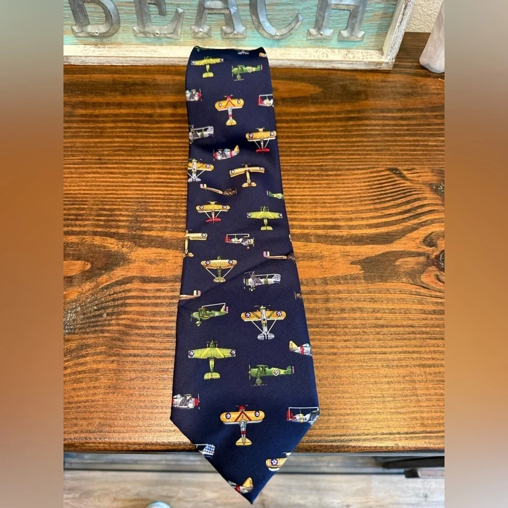 Vintage Alynn 100% Silk Tie U.S. Warplanes Navy Blue Air Force Military Print